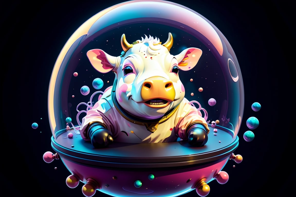 Epic and cinematic, cow in a bubble helmet floating in space, cosmic, surreal, professional, award-winning