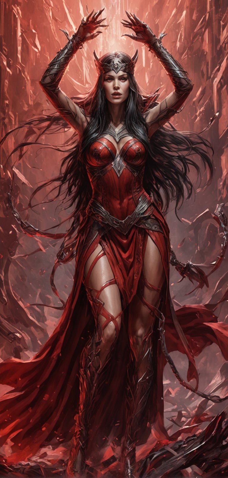 (extremely detailed 8k wallpaper), a medium full body photo of elektra,intricate, highly detailed, dramatic, in elektra costume,long beautiful black hair,screaming