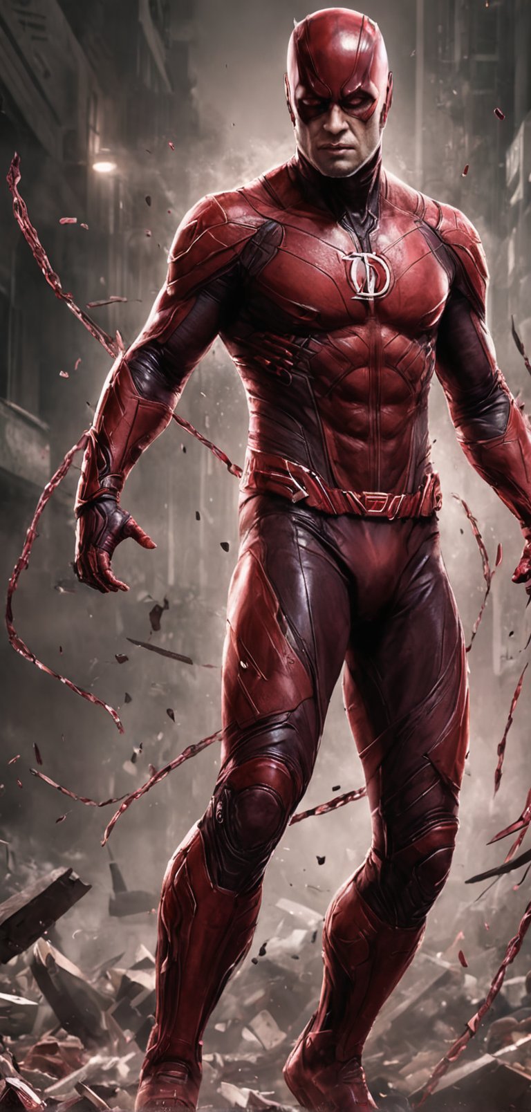 (extremely detailed 8k wallpaper), a medium full body photo of daredevil,intricate, highly detailed, dramatic, in daredevil red costume,d logo on his chest,screaming