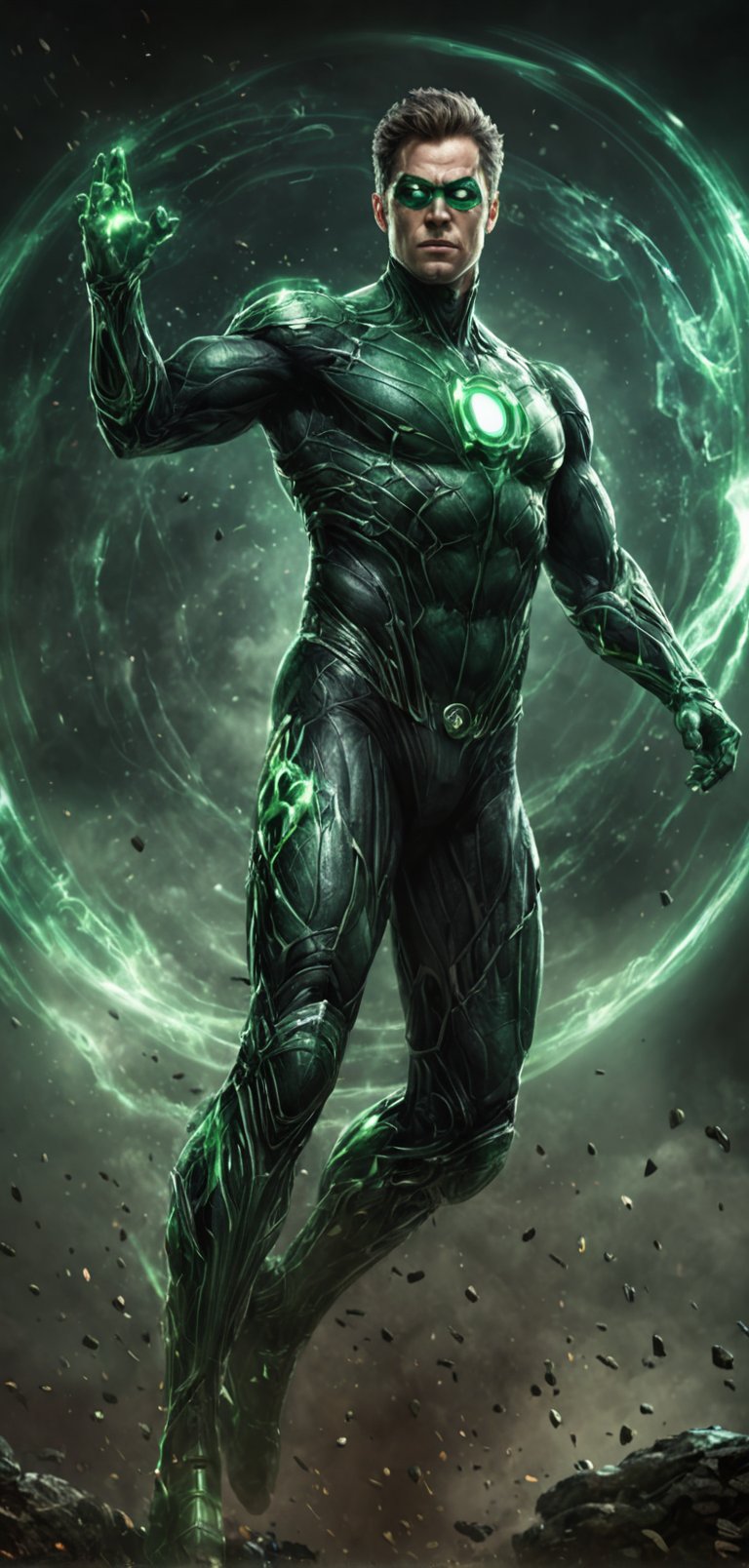 (extremely detailed 8k wallpaper), a medium full body photo of green lantern, intricate, highly detailed, dramatic, flying fast in outer space