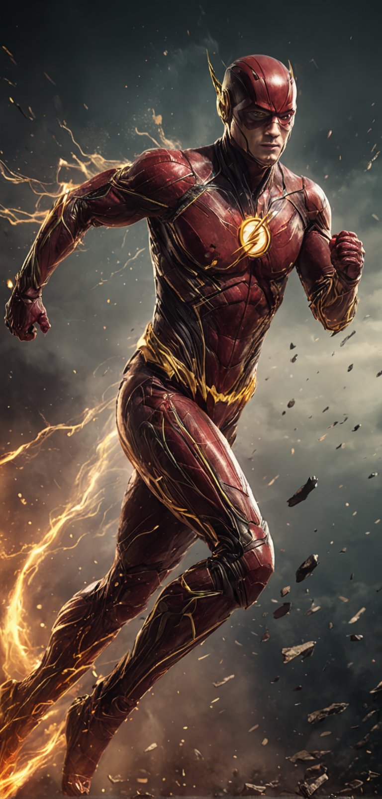 (extremely detailed 8k wallpaper), a medium full body photo of flash, intricate, highly detailed, dramatic,in flash costume, running at a light speed