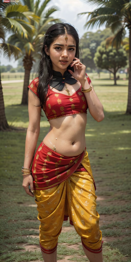 hindu_girl with indian saree , indian_temples , wearing_red_tight dhoti , detailed_background , 32k , 8k , masterpiece , high_resolution , beautiful , black_long_hairs ,girl wearing indian dhoti ,knee length, red_theme ,dhoti , belly exposed,  , dancing, flower field, perfect fingers ,wearing a k0715ar33,SLOPPY FELLATIO, SALIVA sexy wet saree