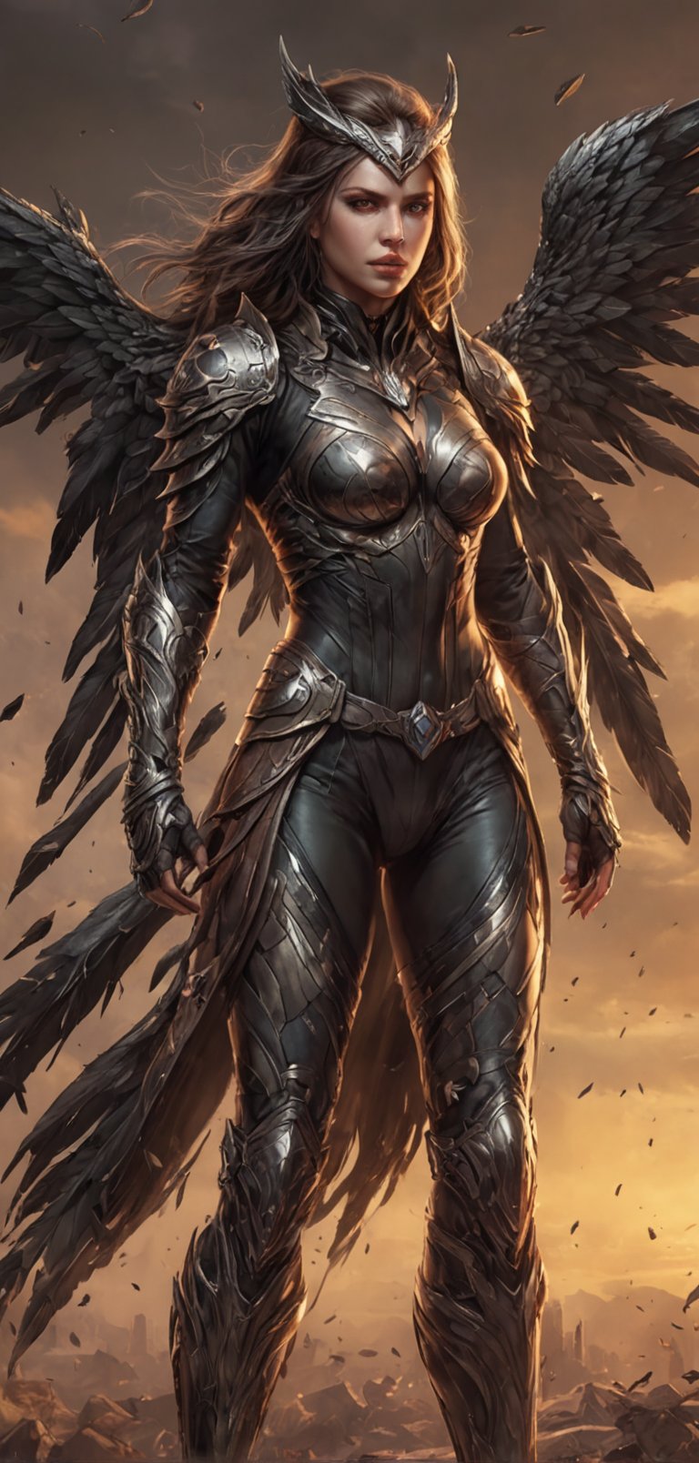 (extremely detailed 8k wallpaper), a medium full body photo of hawk girl,intricate, highly detailed, dramatic, in hawk girl costume,ready for war