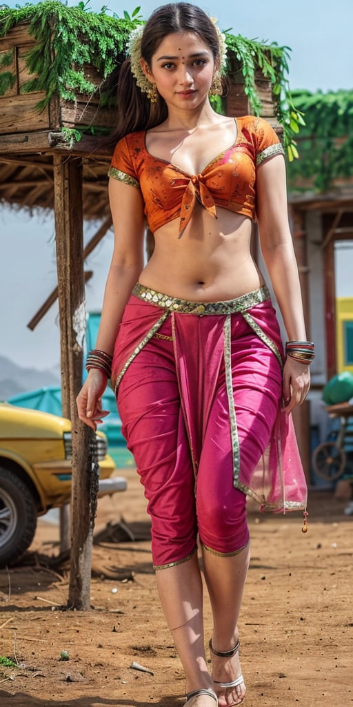 hindu_girl with indian saree , indian_temples , wearing_red_tight dhoti , detailed_background , 32k , 8k , masterpiece , high_resolution , beautiful , black_long_hairs ,girl wearing indian dhoti ,knee length, red_theme ,dhoti , belly exposed,  , sexy pose,fish in hand, flower field, perfect fingers ,wearing a k0715ar33