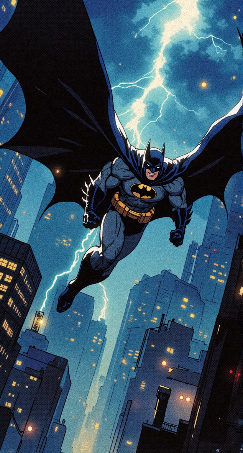 Batman gliding in the sky,  in a stormy night in the sky. He is wearing his batman suit,  he is gliding fast by viper_6678...
