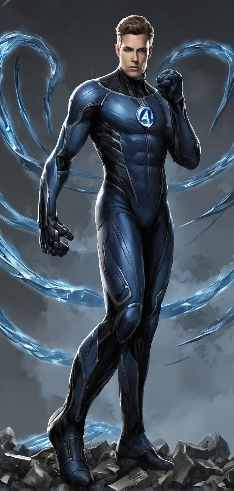 (extremely detailed 8k wallpaper), a medium full body photo of Mr fantastic of fantastic four,intricate, highly detailed, dramatic, in Mr fantastic costume,ready for war,Mr_Fantastic_Four_Fantastic,Marvel,Hero