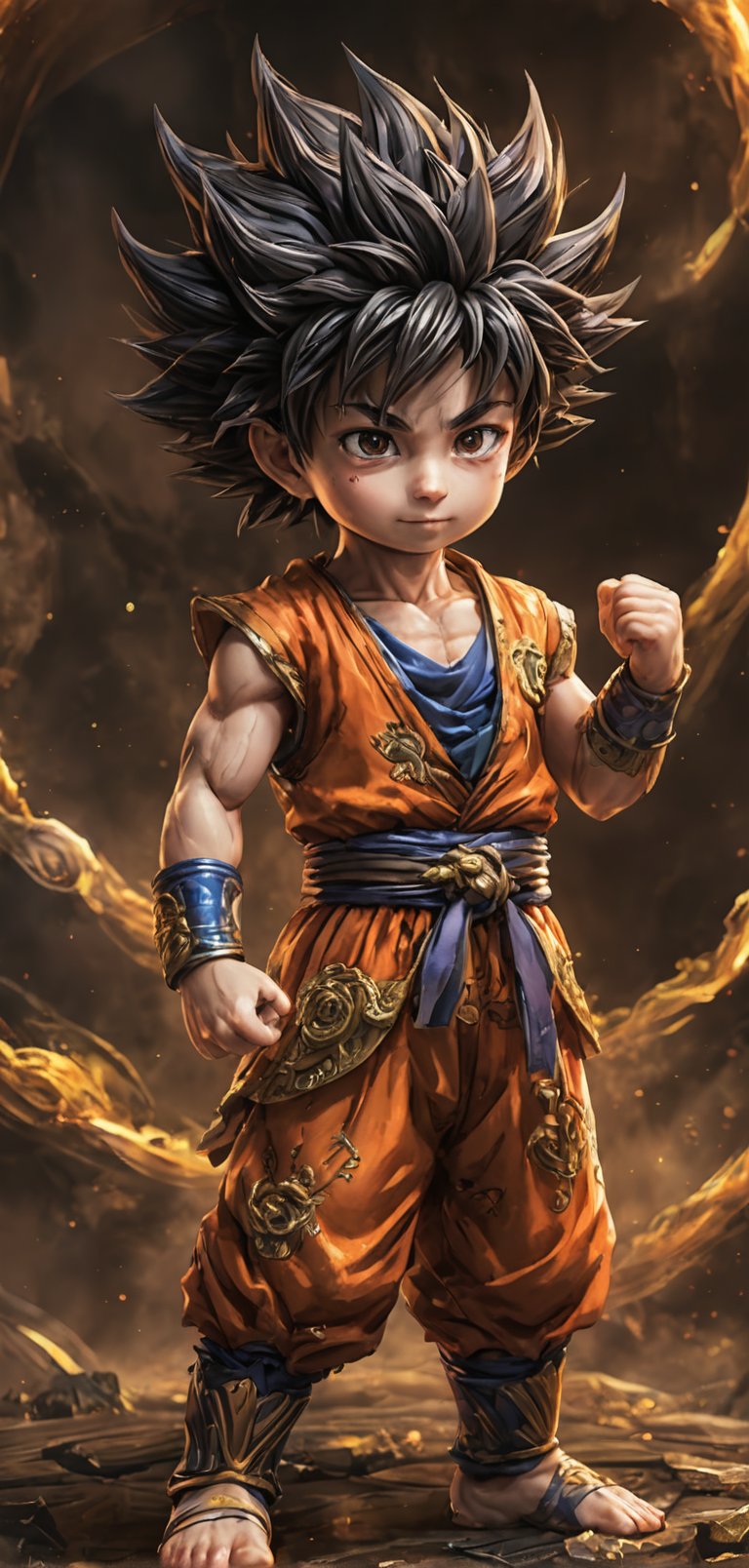 (extremely detailed 8k wallpaper), a medium full body photo of little goku , intricate, highly detailed, dramatic,  in goku's attire