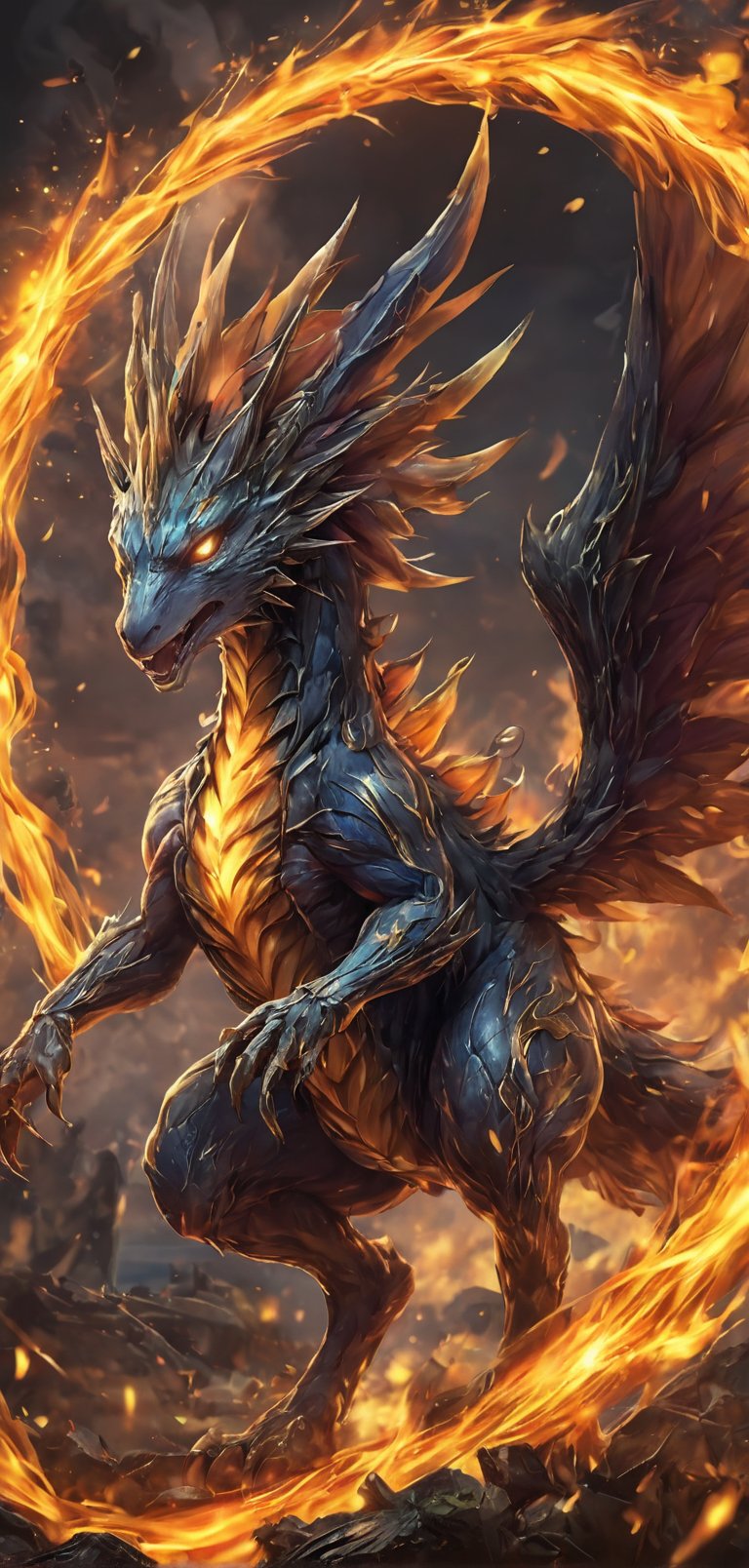 (extremely detailed 8k wallpaper), a medium full body photo of charmaleon of pokemon,intricate, highly detailed, dramatic, fire in its tail,roaring fire