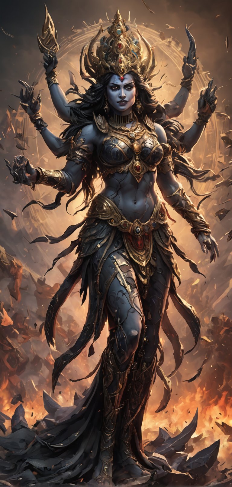 (extremely detailed 8k wallpaper), a medium full body photo of goddess kali,intricate, highly detailed, dramatic, charging into battle, 