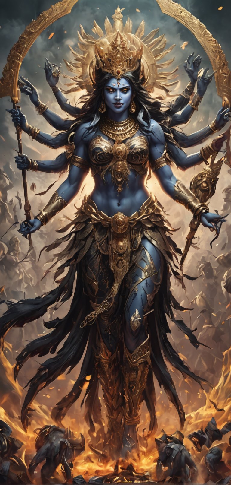 (extremely detailed 8k wallpaper), a medium full body photo of goddess kali,intricate, highly detailed, dramatic, charging into battle, 