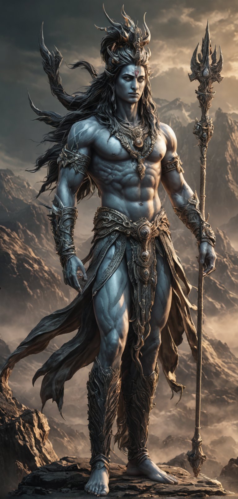 (extremely detailed 8k wallpaper), a medium full body photo of lord shiva,intricate, highly detailed, dramatic,trident in right hand,ready for war