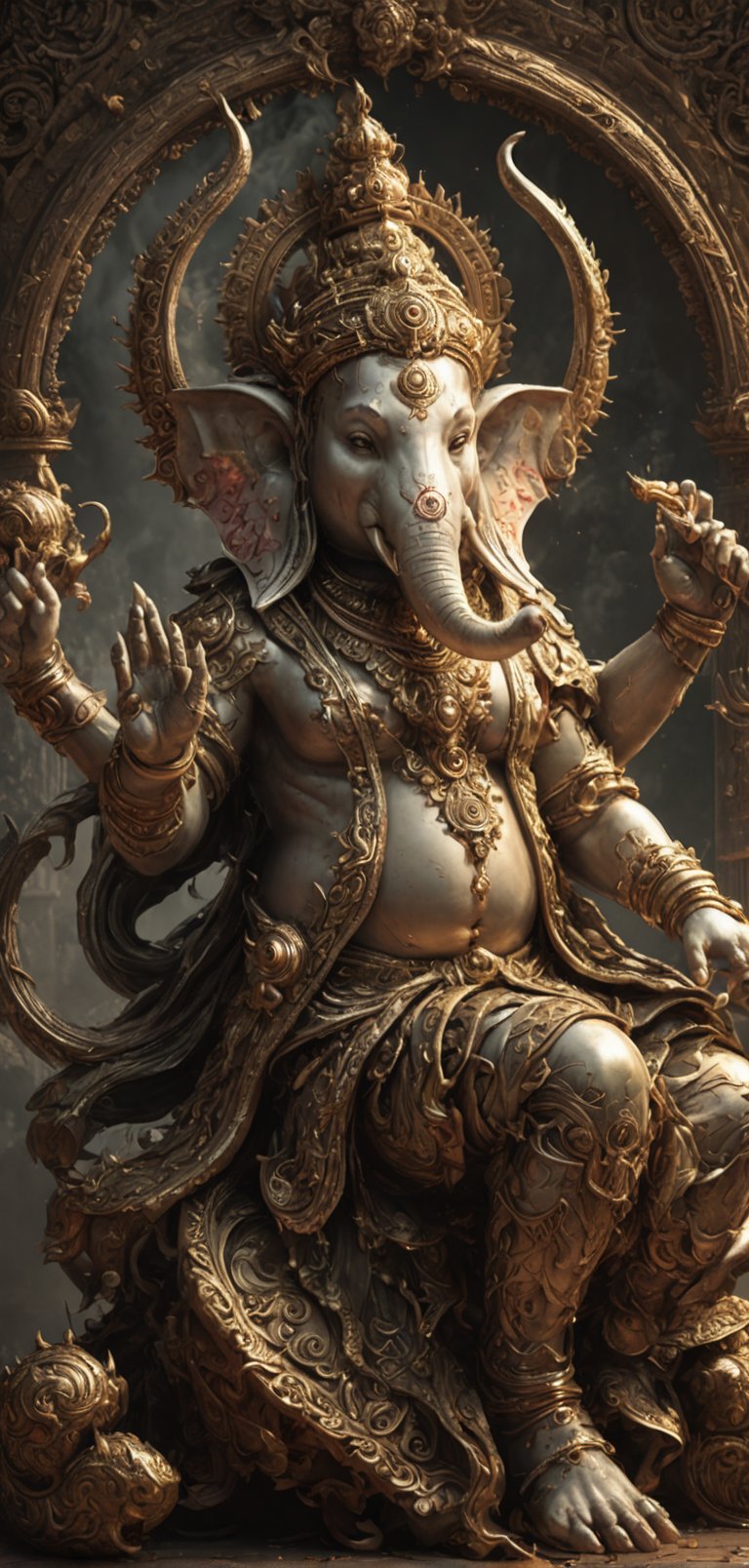 (extremely detailed 8k wallpaper), a medium full body photo of lord ganesh ,intricate, highly detailed, dramatic, charging into battle, sitting on his mouse