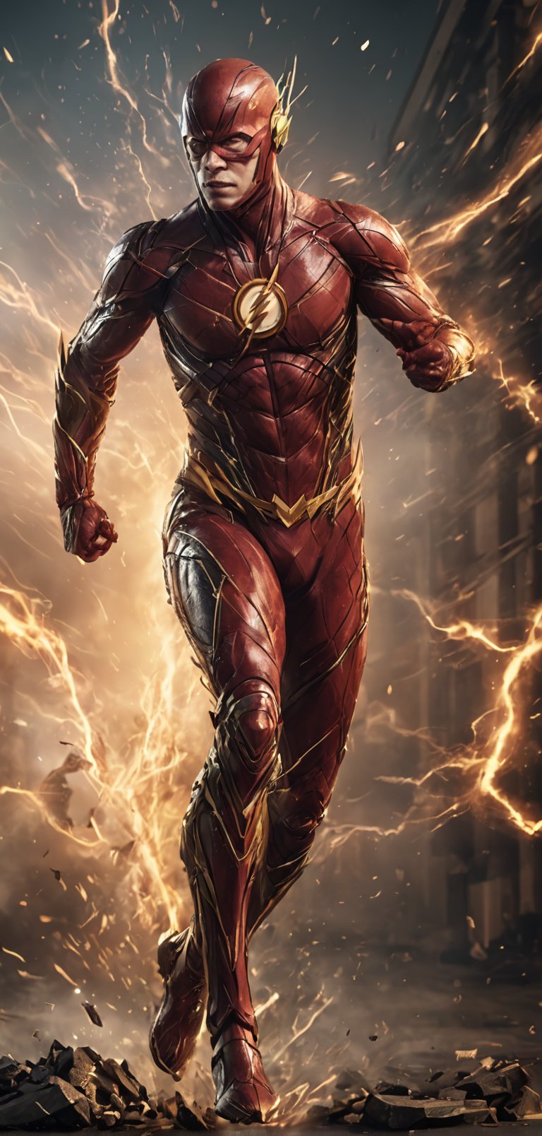 (extremely detailed 8k wallpaper), a medium full body photo of flash, intricate, highly detailed, dramatic,in flash costume, running at a light speed