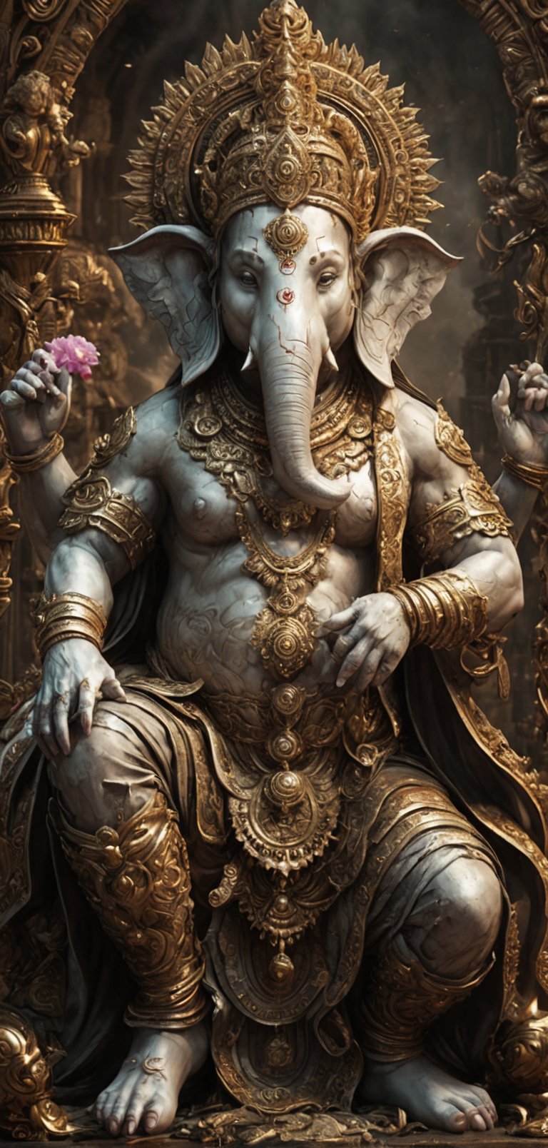 (extremely detailed 8k wallpaper), a medium full body photo of lord ganesh ,intricate, highly detailed, dramatic, charging into battle, sitting on his mouse