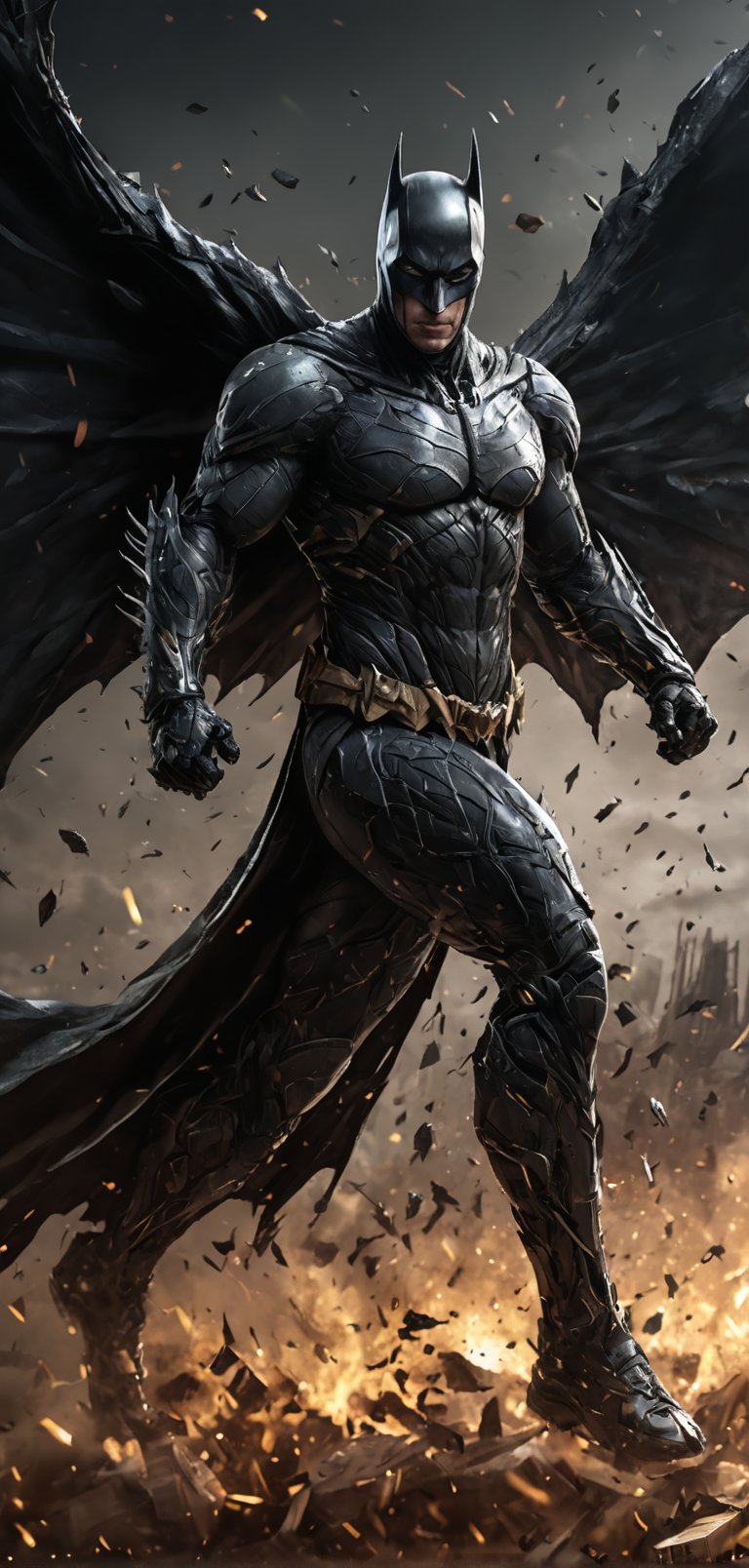 (extremely detailed 8k wallpaper), a medium full body photo of Batman intricate, highly detailed, dramatic, in bat suit, running,ready for war