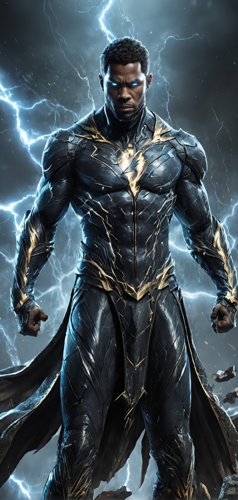 (extremely detailed 8k wallpaper),  a medium full body photo of black lightning of justice league,  intricate by viper_667...