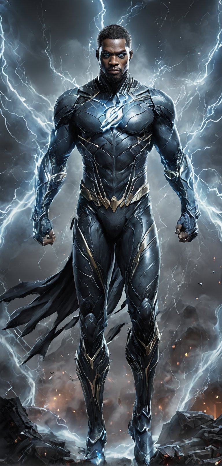 (extremely detailed 8k wallpaper),  a medium full body photo of black lightning of justice league,  intricate by viper_667...