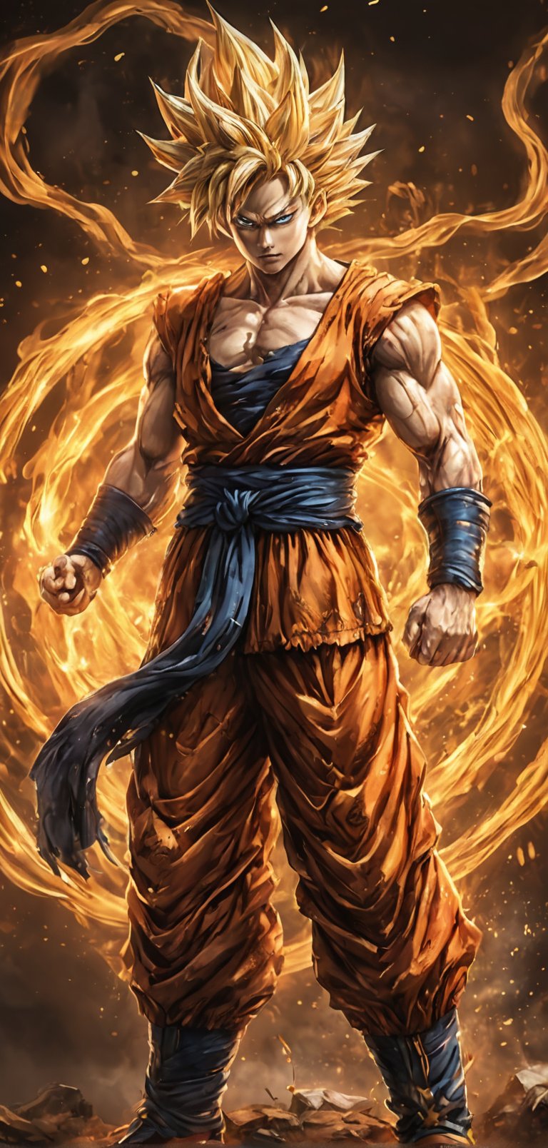 (extremely detailed 8k wallpaper), a medium full body photo of goku , intricate, highly detailed, dramatic,  in goku's attire, super saiyan form