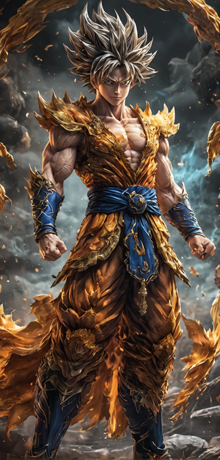 (extremely detailed 8k wallpaper), a medium full body photo of goku , intricate, highly detailed, dramatic,  in goku's attire, super saiyan form