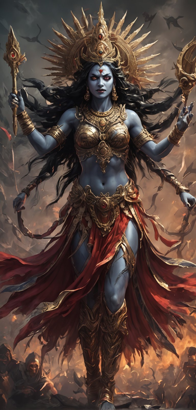 (extremely detailed 8k wallpaper), a medium full body photo of goddess kali,intricate, highly detailed, dramatic, charging into battle, 