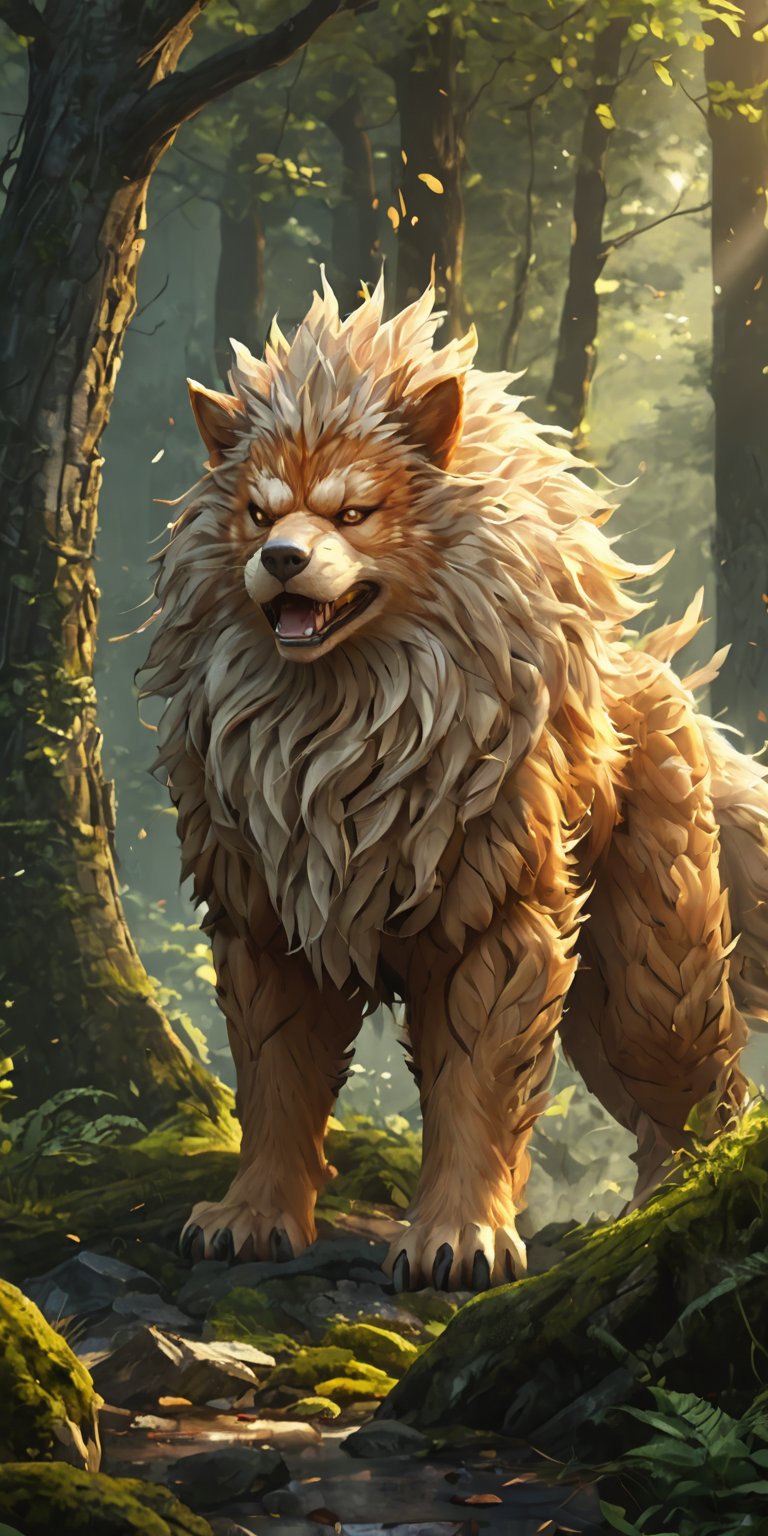 (extremely detailed 8k wallpaper), a medium full body photo of arcanine of pokemon,intricate, highly detailed, dramatic, in a forest,arcanine