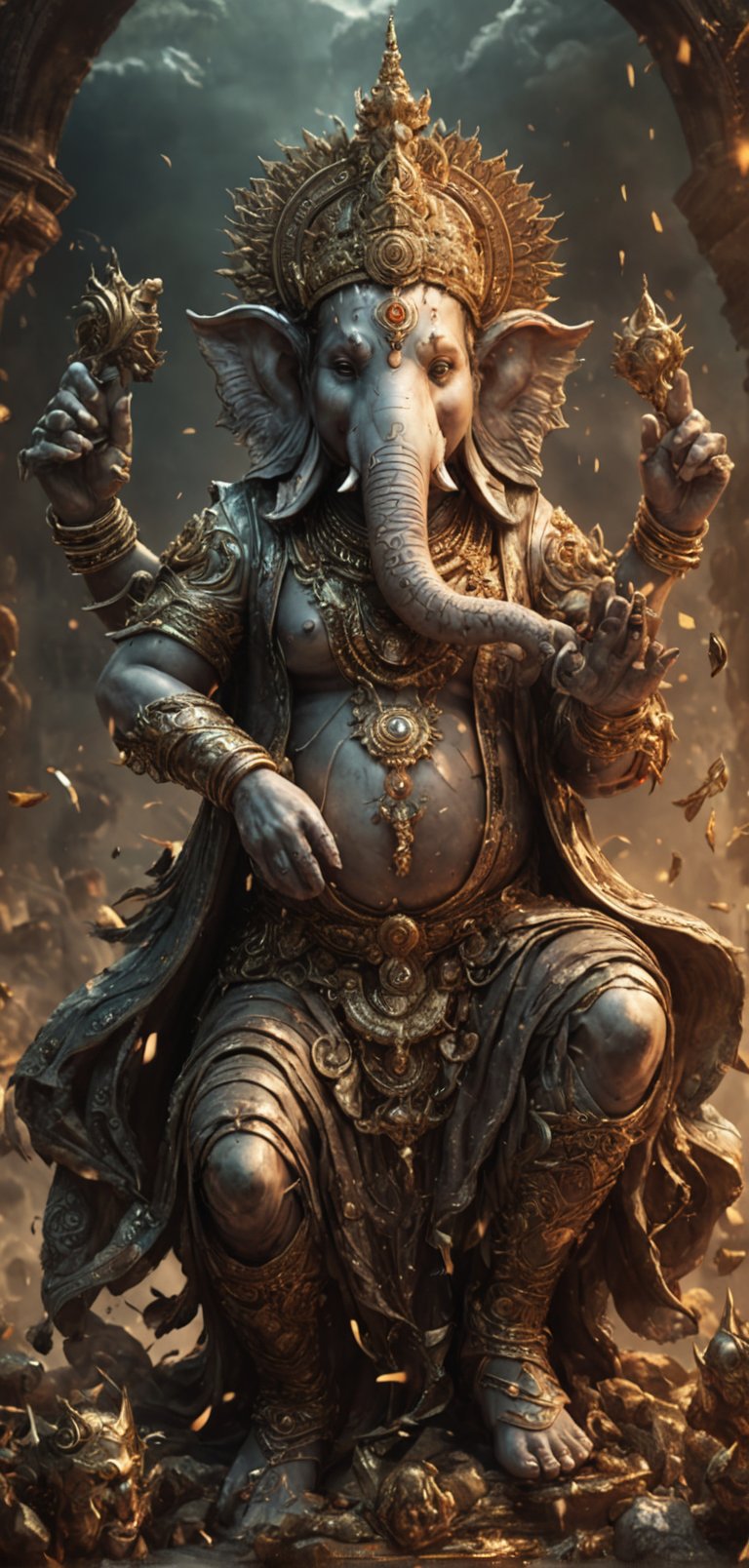 (extremely detailed 8k wallpaper), a medium full body photo of lord ganesh ,intricate, highly detailed, dramatic, charging into battle, sitting on his mouse