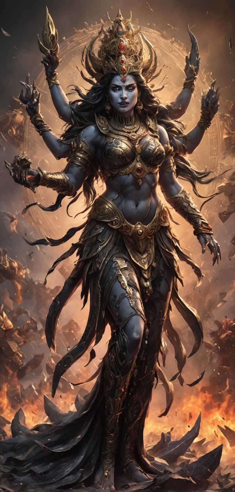 (extremely detailed 8k wallpaper), a medium full body photo of goddess kali,intricate, highly detailed, dramatic, charging into battle, 