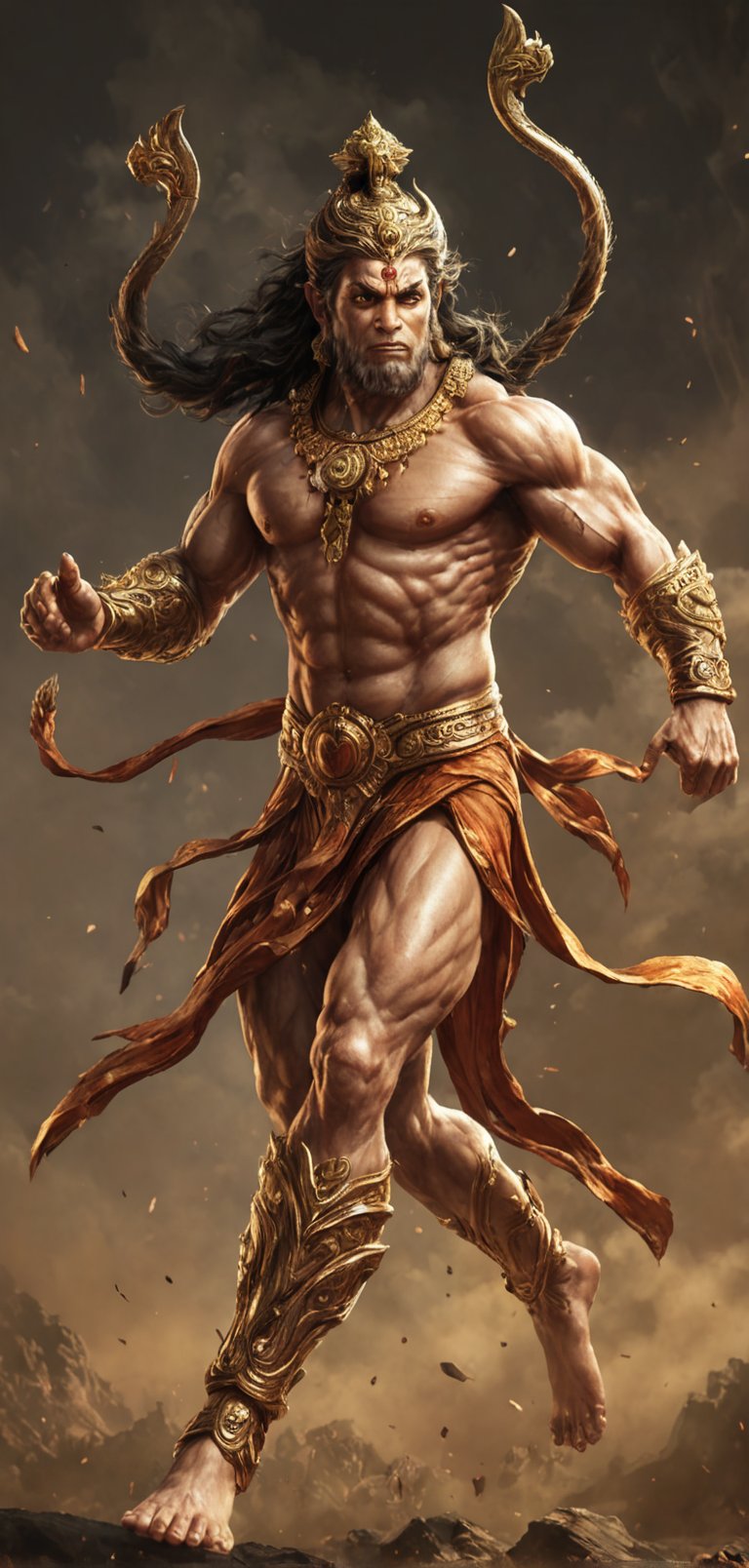 (extremely detailed 8k wallpaper), a medium full body photo of lord hanuman ,intricate, highly detailed, dramatic, charging into battle, 