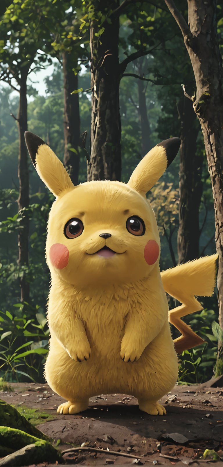 (extremely detailed 8k wallpaper), a medium full body photo of pikachu of pokemon,intricate, highly detailed, dramatic,standing in a forest,