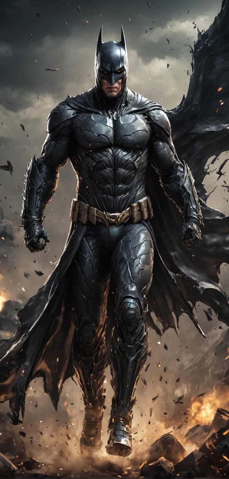 (extremely detailed 8k wallpaper), a medium full body photo of Batman intricate, highly detailed, dramatic, in bat suit, running,ready for war