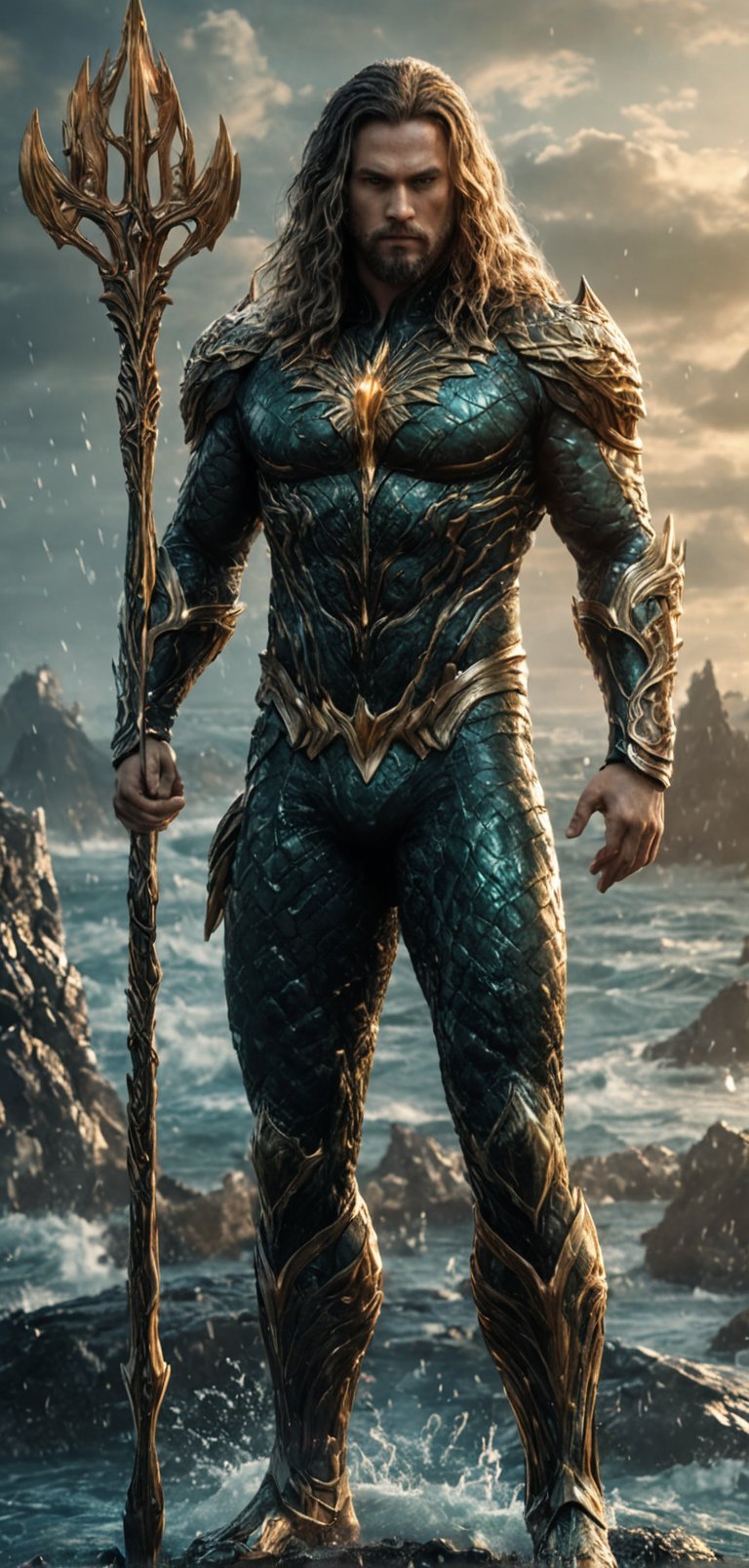 (extremely detailed 8k wallpaper), a medium full body photo of aquaman,intricate, highly detailed, dramatic, in aquaman costume,ready for war