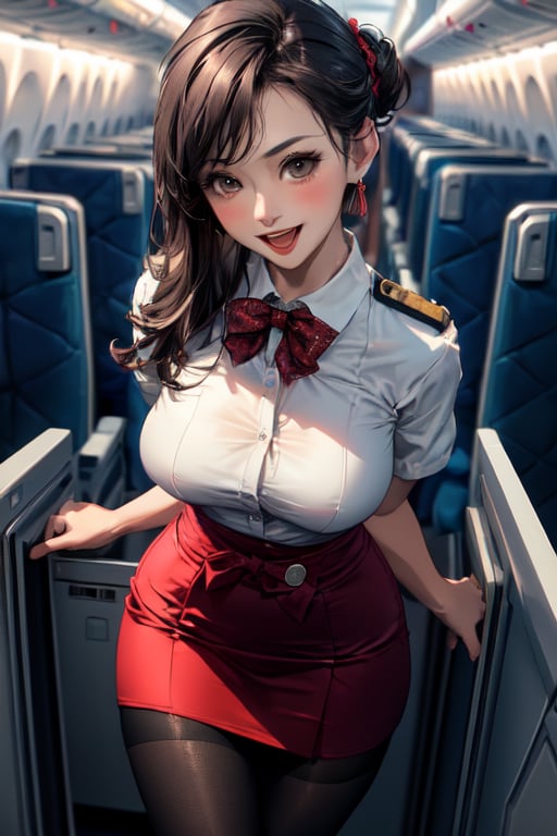 FiaMix++ Dynamic(1girl:1.3,  solo),  (cabin atendant:1.3),  (stewardess:1.3),  (upper body:1.3),  (standing in the airplane entrance:1.3),  (((starring at the viewer:1.5))),  (leaning forward against the viewer:1.3),  (arms behind back:1.3),  BREAK,  1girl,  solo,  milf,  European girl,  hot model,  (attractive model:1.37),  (promotional model:1.2),  highly detailed eyes and pupils,  realistic skin,  (attractive body,  medium breast:1.25,  thin waist:1.35),  medium-length thin hair,  (chignon hair:1.3,  chignon hair net:1.3),  mahogany hair,  extremely detailed hair,  delicate sexy face,  sensual gaze,  shiny red lips,  BREAK,  (cabin atendant uniforms:1.3),  (stewardess dark-red uniform:1.3),  (white formal collared silk blouse:1.3),  (red formal knee-length-tight-skirt:1.3),  (elegant red silk scarf:1.3),  (pin-heels:1.3),  (black stocking:1.3),  detailed clothes,  BREAK,  (in the airplane,  blurry background:1.25,  simple background,  no-human background,  detailed background),  (midnigh:1.37),  BREAK,  (attractive posing),  ((realistic,  super realistic,  realism,  realistic detail)),  perfect anatomy,  perfect proportion,  bokeh,  depth of field,  hyper sharp image,  (attractive emotion,  seductive smile:1.2,  happy:1.2,  blush:1.2,  :d:1.2,  :p:1.2),  4fingers and thumb,  perfect human hands,  wind, 
BREAK,  (Masterpiece,  best quality,  photorealistic,  highres,  photography,  :1.3),  ultra-detailed,  sharp focus,  professional photo,  commercial photo,  , Stewardess, 1 girl, JingliuHSR, yuzu, ppcp, 25D_Loras, ,kotonoha