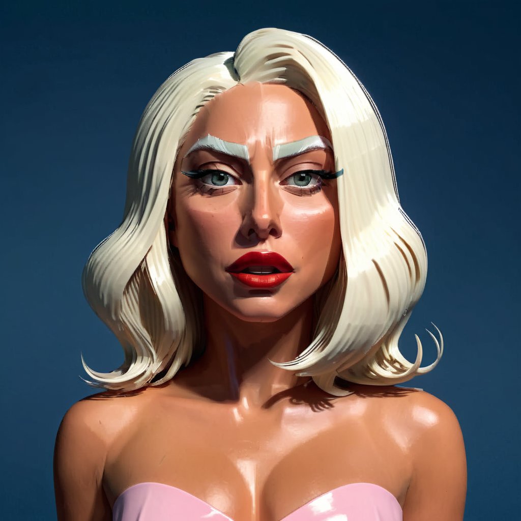 full format portrait of Lady Gaga, style features, sharp 3D character sculpt, 

photorealistic skin texture, 

backlighting, 

in the style of the cycle frontier, MRC, MeybisRuizCruz, Meybis Ruiz Cruz