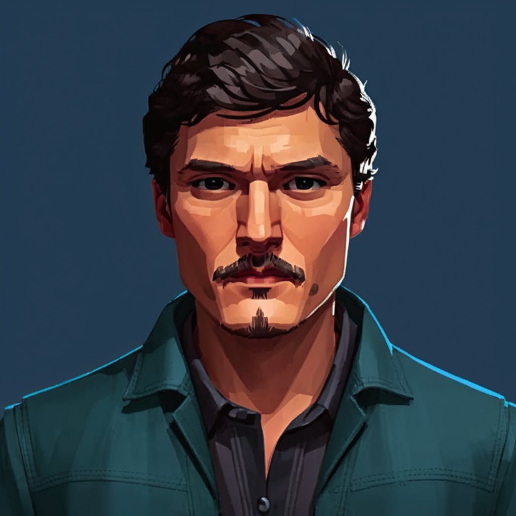 Pedro Pascal,

in the style of the cycle frontier, SAM YANG, 3DMM, SimplyPaint,MRC