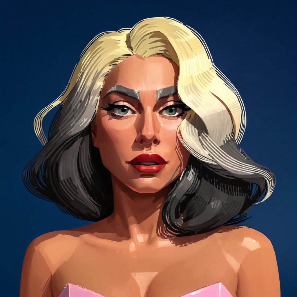 full format portrait of Lady Gaga, stylized features, Highres hair strands, 

photorealistic skin texture, 

backlighting, 

in the style of the cycle frontier, MRC, MeybisRuizCruz, Meybis Ruiz Cruz