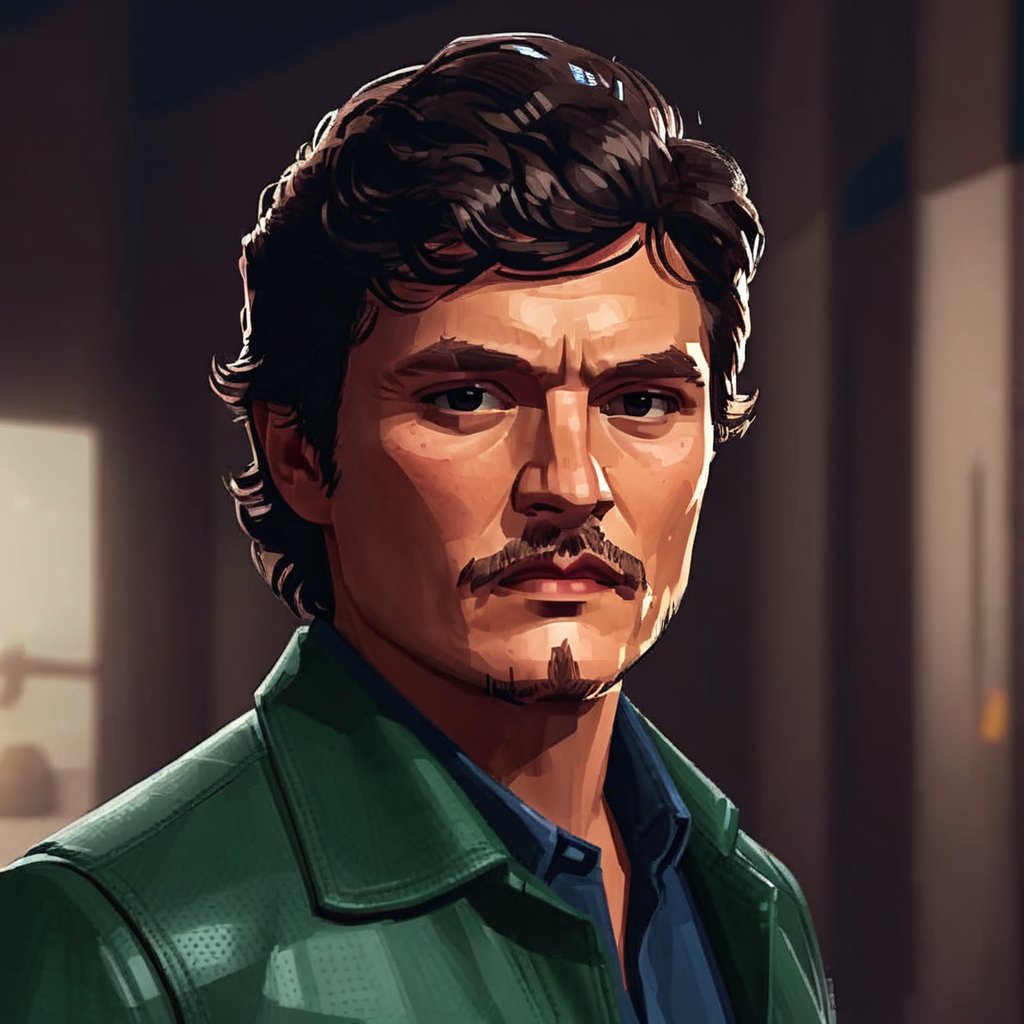 Pedro Pascal,

in the style of the cycle frontier, SAM YANG, More Detail, photorealistic, 3DMM, SimplyPaint,MRC