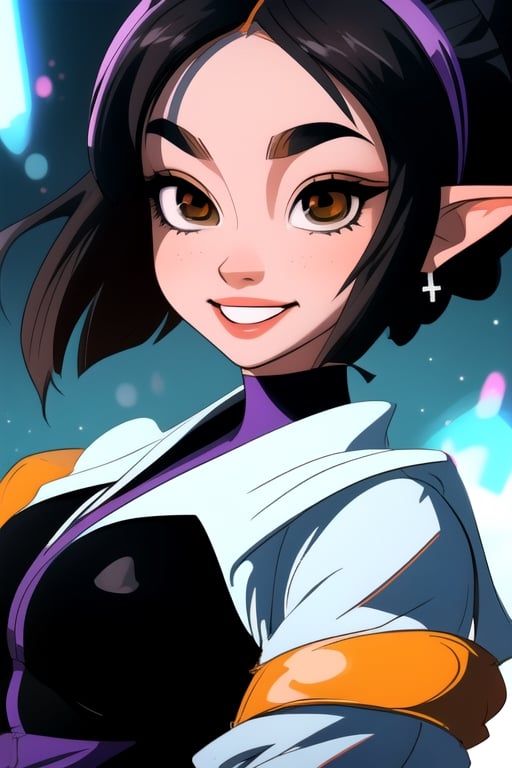 teenage girl with medium hair,black color,brown eyes,2 arms,smile,blink 1 eye,sexy_race_queen,shizuku_murasaki,Science Fiction,chibi,frieza,DBSuper Style,princess zelda,Lucy_Heartfilia,SAM YANG