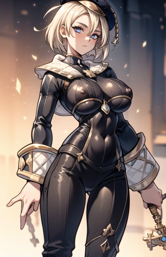 (masterpiece, best quality:1.2),  1girl, big_boobies, blonde_hair ,freminet, blue_eyes, solo, long_pants, curvy_hips, upper_body,  short_hair, long_sleeve, shirt, beret, jewelry , standing, looking_at_viewer, hourglass_body_shape 