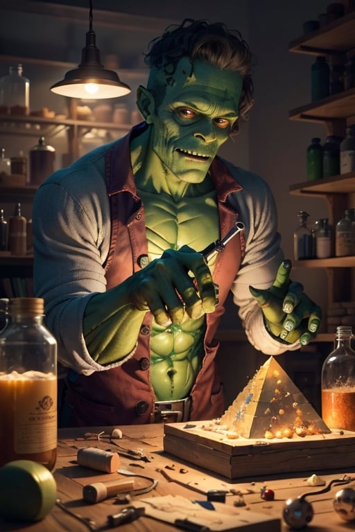 crazy inventor,  green pale skin,  creating in his laboratory by riiwa on Tensor.Art