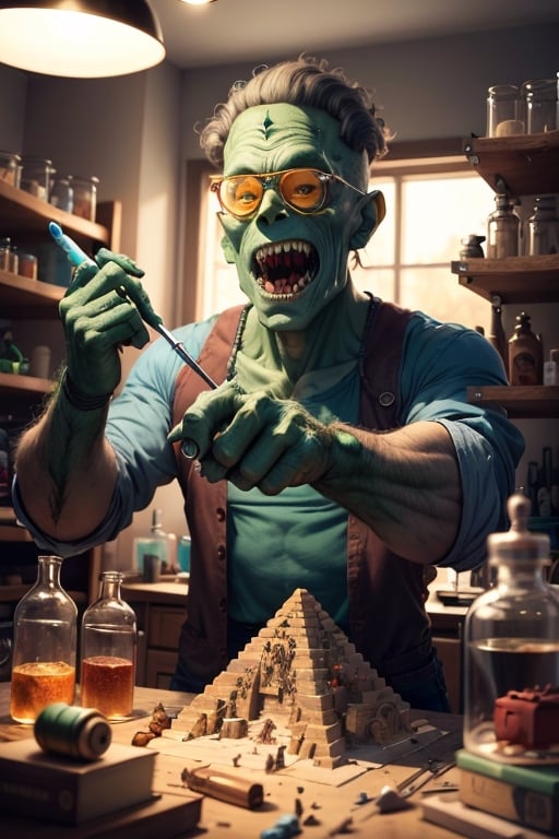 crazy inventor,  creating in his laboratory,  al (frankenstein's monster) by riiwa on Tensor.Art