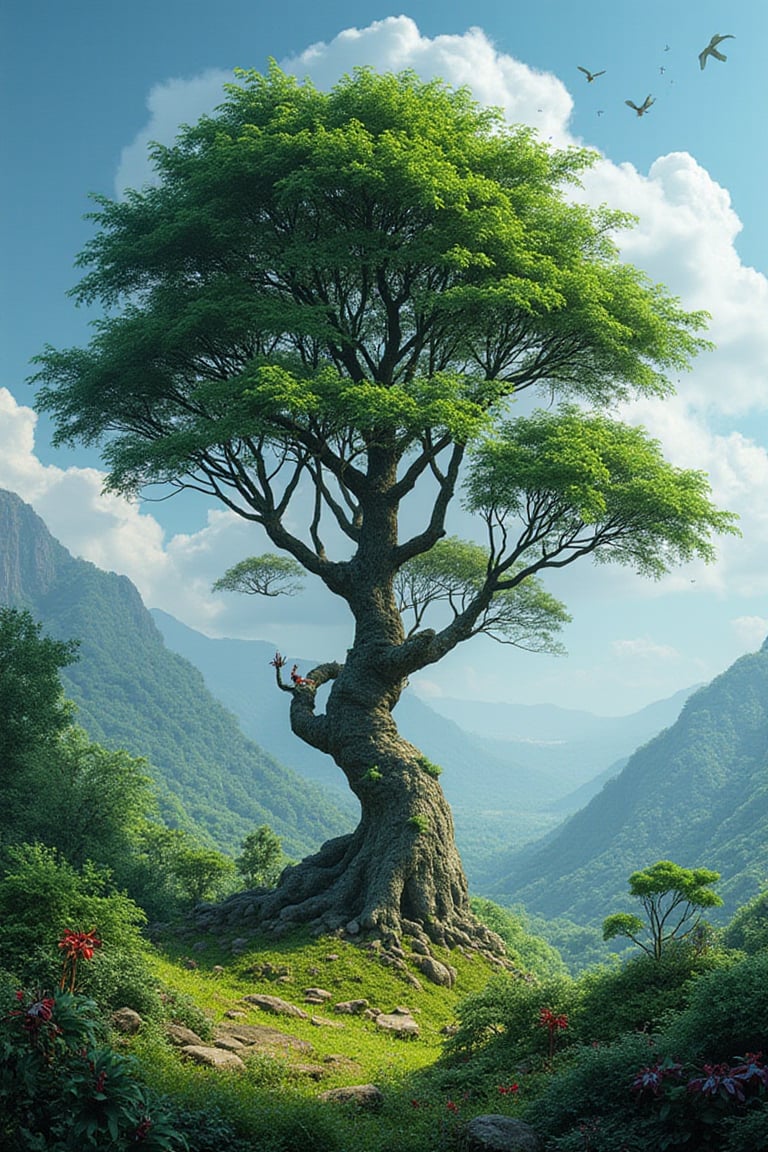 beautiful landscape of big tree in idr_rupiah style