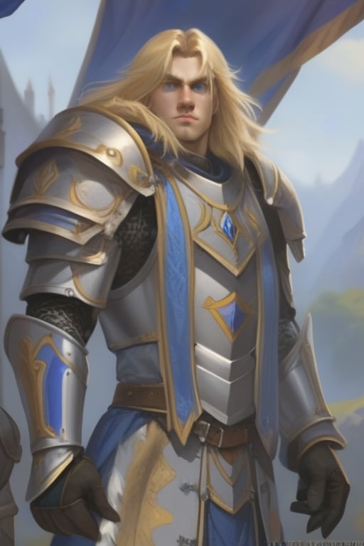 Paladin, medieval armor, Anduin Wrynn, Alianza, world of warcraft, blonde hair, 8k, young man,bartoslora1 man,medieval armor,perfecteyes,isni