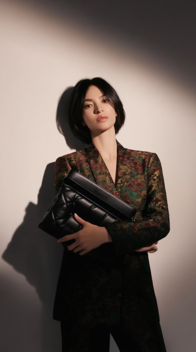 High-end luxury fashion lookbook portrait,  slightly low angle,  short tousled bob haircut by EclipseKww on Tensor.Art