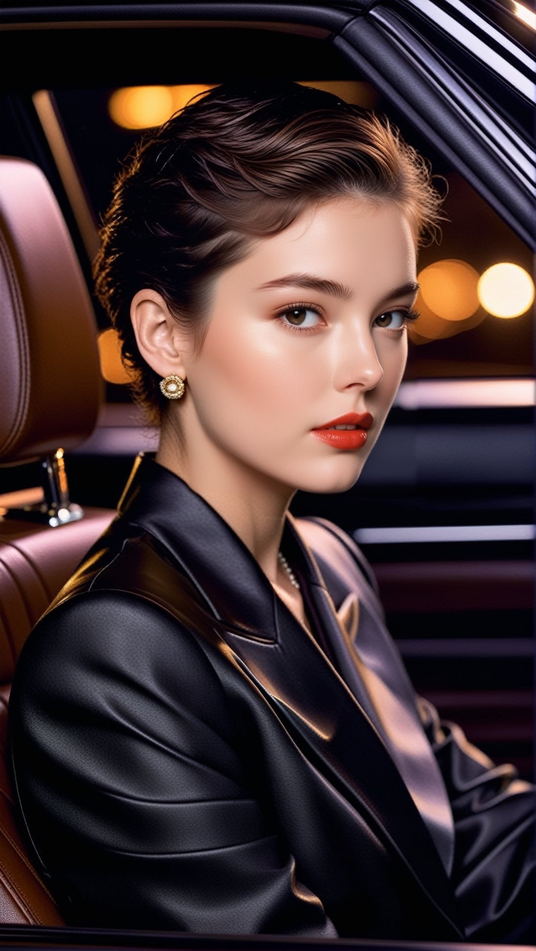 Hyper-Realistic photo of a girl sitting in the driving seat of Lexus at night,  20yo,  1girl by EclipseKww on Tensor.Art