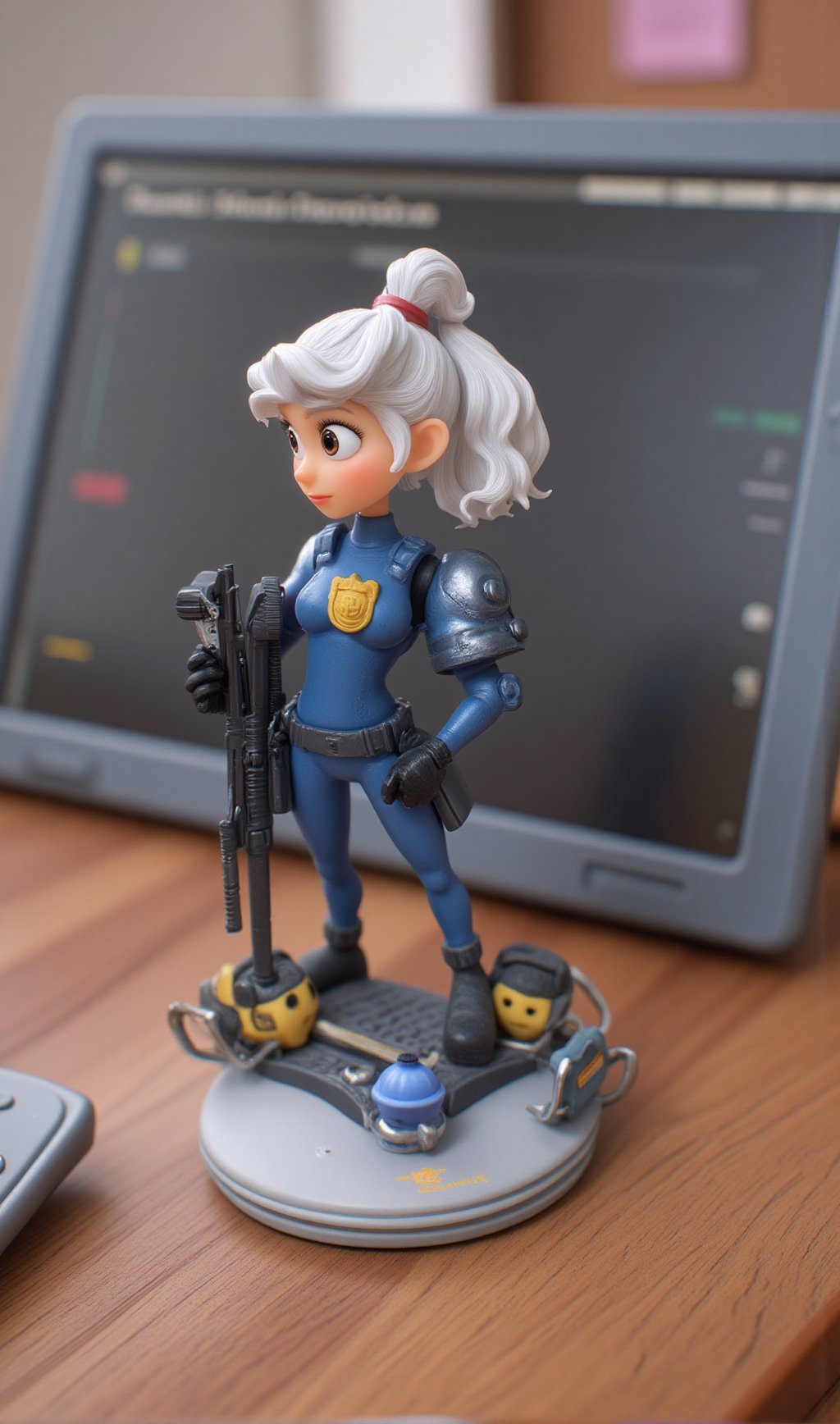 A disney pixar style figurine with stand plate on a desk,  1girl,  solo by EclipseKww on Tensor.Art
