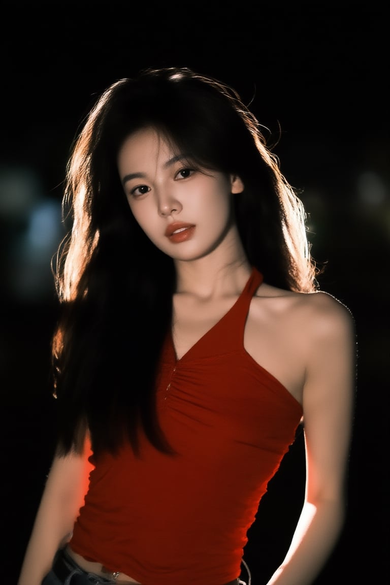 photo of a woman in red top at night,  rim-lit,  ek_hena_kww by EclipseKww on Tensor.Art