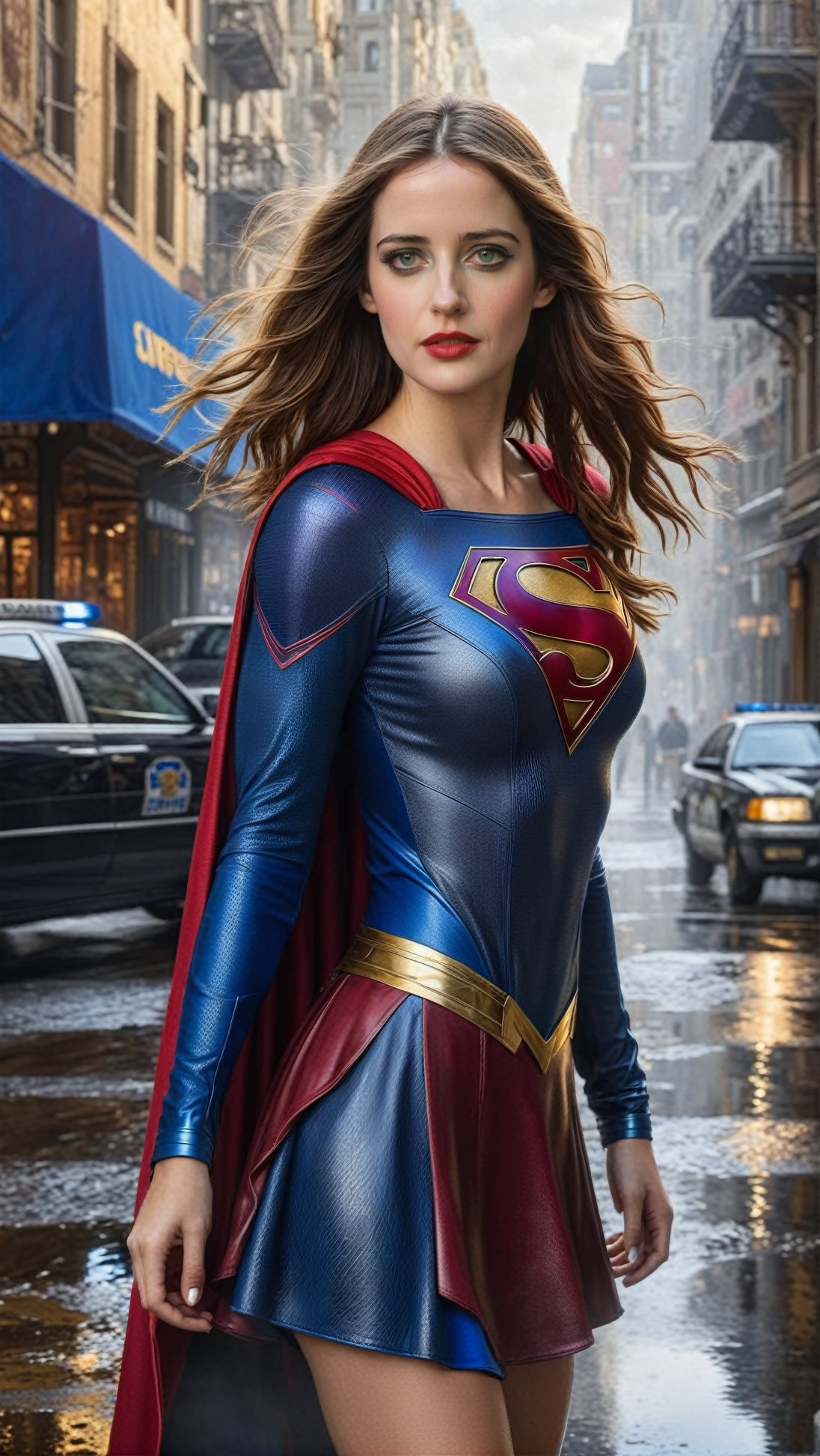 Hyper-Realistic photo of a beautiful Supergirl standing in a street,  20yo,  1girl by EclipseKww on Tensor.Art