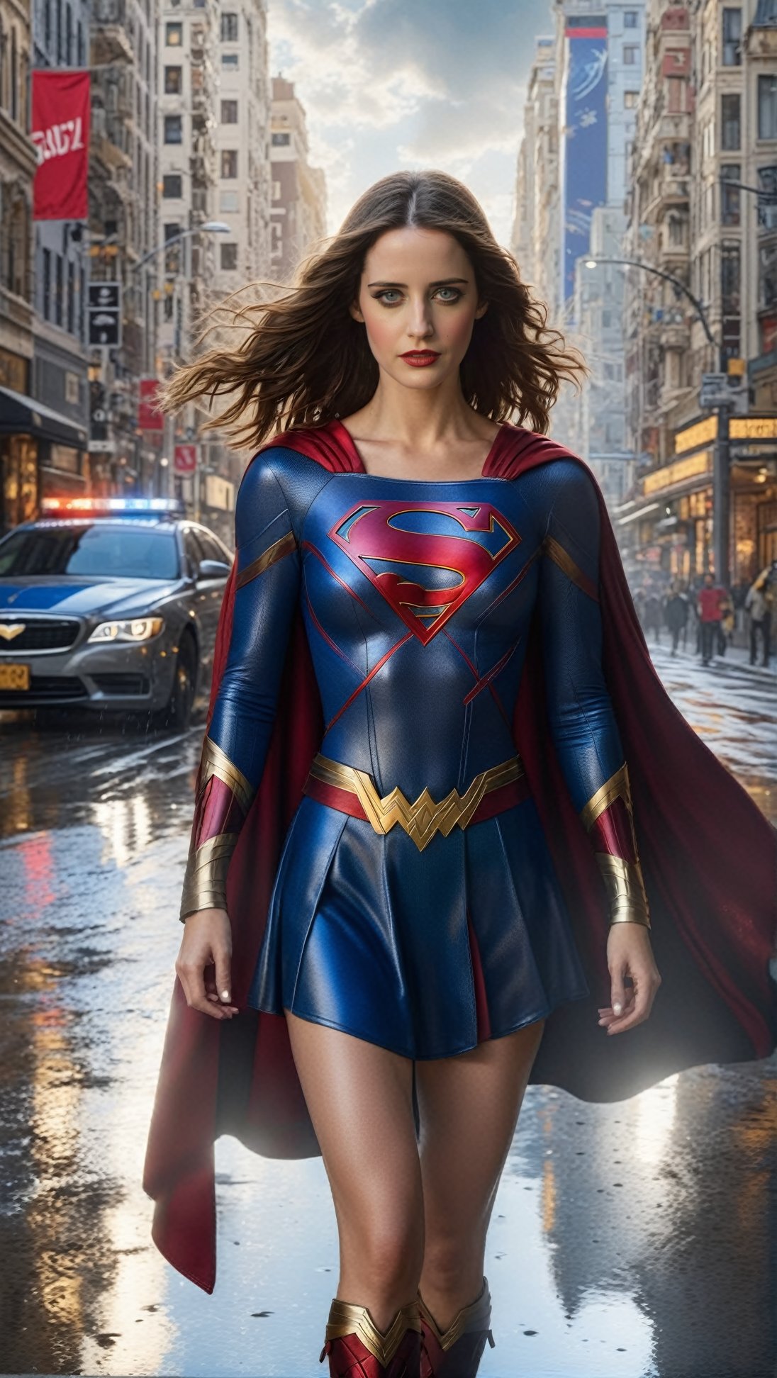 Hyper-Realistic photo of a beautiful Supergirl standing in a street,  20yo,  1girl by EclipseKww on Tensor.Art