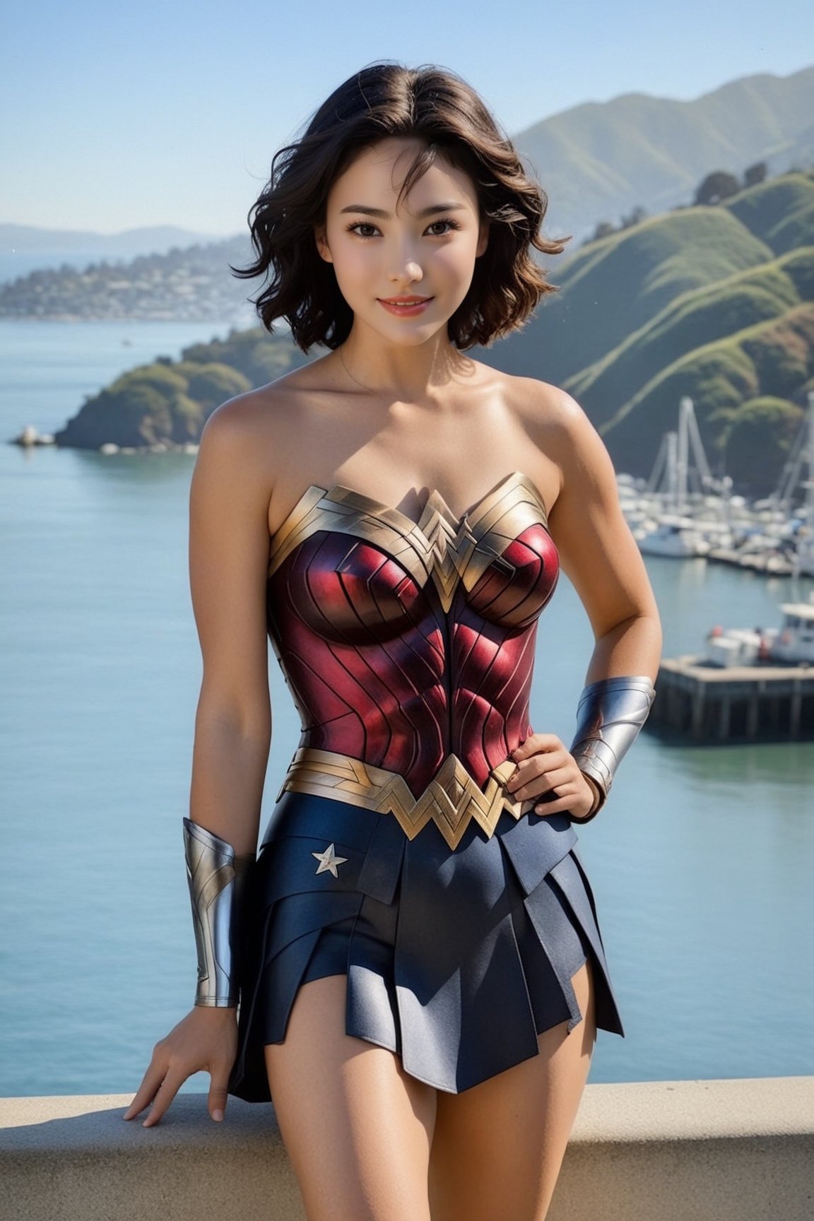 Hyper-Realistic photo of a girl,20yo,1girl,perfect female form,perfect body proportion,perfect anatomy,detailed exquisite face,soft shiny skin,smile,mesmerizing,short hair,small earrings,necklaces
BREAK
backdrop of a beautiful Sausalito in California,harbor,boat,ocean,bridge,(fullbody:1.2),(distant view:1.2),(heels:1.2)
BREAK
(rule of thirds:1.3),perfect composition,studio photo,trending on artstation,(Masterpiece,Best quality,32k,UHD:1.5),(sharp focus,high contrast,HDR,hyper-detailed,intricate details,ultra-realistic,award-winning photo,ultra-clear,kodachrome 800:1.3),(chiaroscuro lighting,soft rim lighting:1.2),by Karol Bak,Antonio Lopez,Gustav Klimt and Hayao Miyazaki,photo_b00ster,real_booster,ani_booster,wonder-woman-xl,song-hyegyo-xl