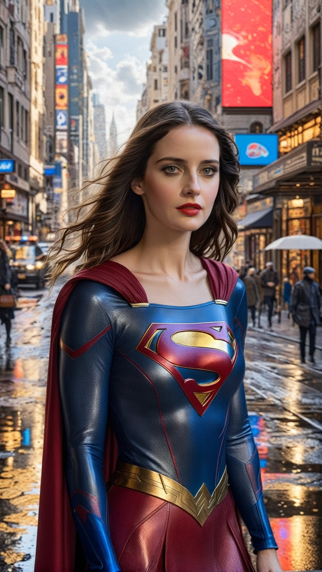 Hyper-Realistic photo of a beautiful Supergirl standing in a street,  20yo,  1girl by EclipseKww on Tensor.Art
